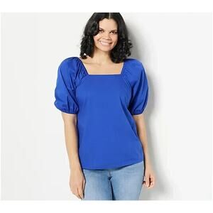 CANDACE CAMERON BURE NEW $58 Square Neck Balloon Sleeve Top Clematis Blue XL